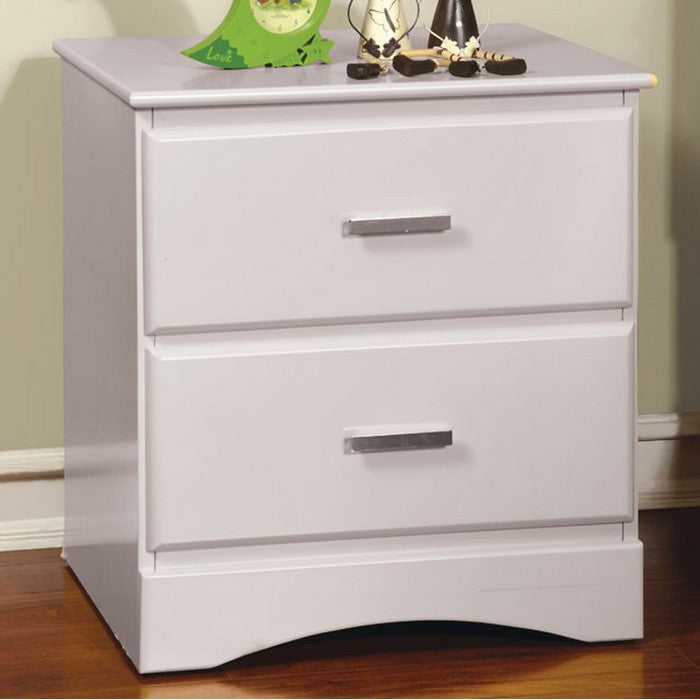 Transitional 2 Drawers Wooden Night Stand With Metal Handles, Glossy White