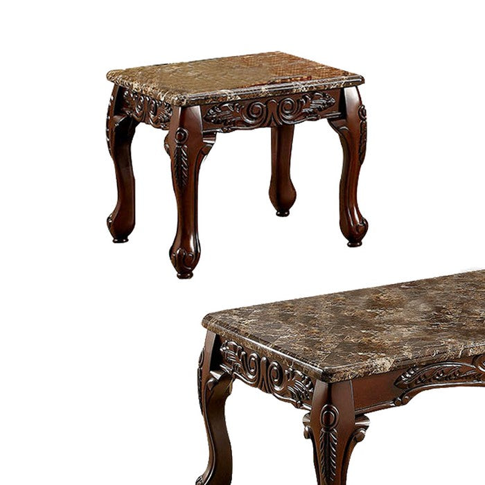 Wooden Coffee Table and End Tables Set with Faux Marble Top, Pack of 3, Brown