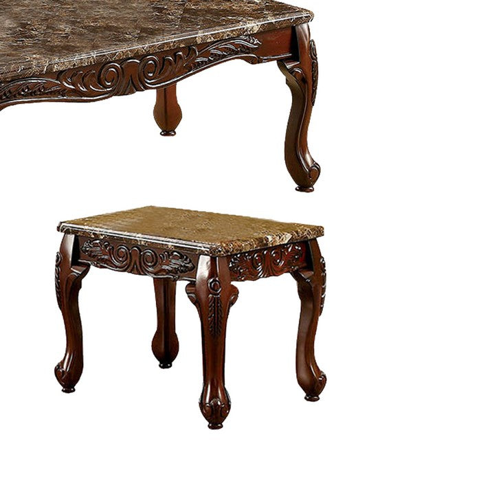 Wooden Coffee Table and End Tables Set with Faux Marble Top, Pack of 3, Brown