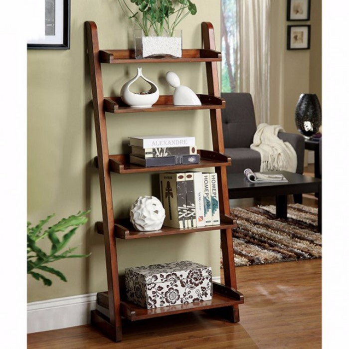 Lugo Transitional Style Ladder Shelf, Antique Oak Finish