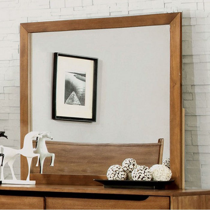 Lennart Mid-Cent Modern Mirror, Oak Finish