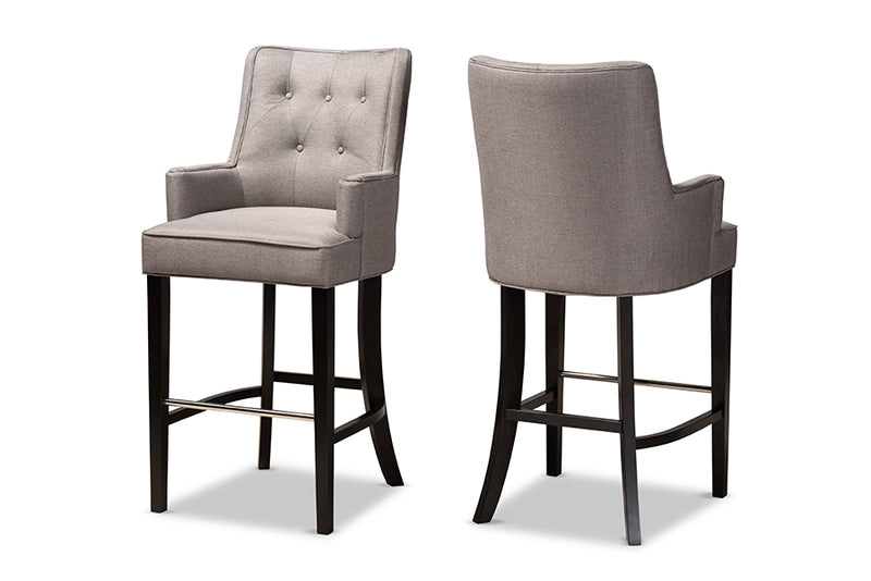Baxton Studio Aldon Modern and Contemporary Grey Fabric Upholstered and Dark Brown Finished Wood 2-Piece Bar Stool Set
