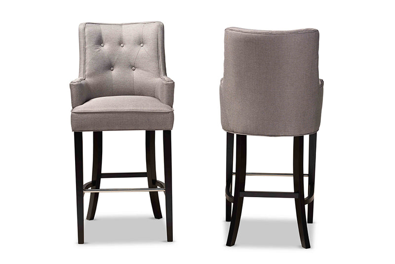 Baxton Studio Aldon Modern and Contemporary Grey Fabric Upholstered and Dark Brown Finished Wood 2-Piece Bar Stool Set