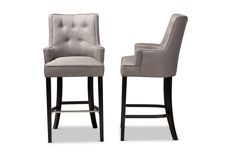 Baxton Studio Aldon Modern and Contemporary Grey Fabric Upholstered and Dark Brown Finished Wood 2-Piece Bar Stool Set