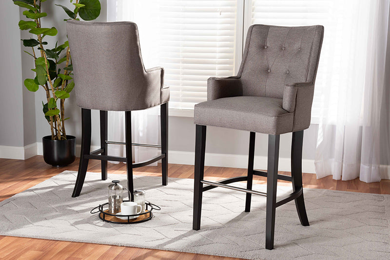 Baxton Studio Aldon Modern and Contemporary Grey Fabric Upholstered and Dark Brown Finished Wood 2-Piece Bar Stool Set