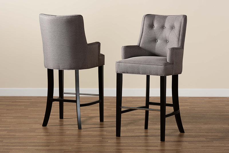 Baxton Studio Aldon Modern and Contemporary Grey Fabric Upholstered and Dark Brown Finished Wood 2-Piece Bar Stool Set