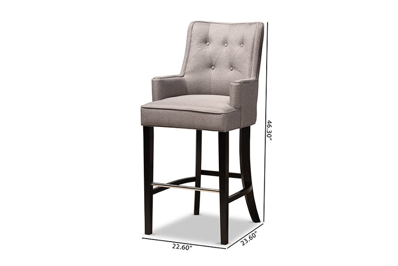 Baxton Studio Aldon Modern and Contemporary Grey Fabric Upholstered and Dark Brown Finished Wood 2-Piece Bar Stool Set