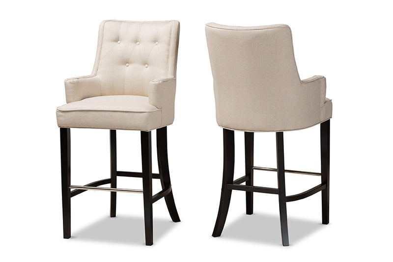 Baxton Studio Aldon Modern and Contemporary Light Beige Fabric Upholstered and Dark Brown Finished Wood 2-Piece Bar Stool Set