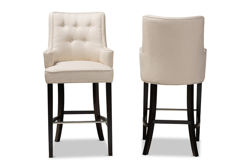 Baxton Studio Aldon Modern and Contemporary Light Beige Fabric Upholstered and Dark Brown Finished Wood 2-Piece Bar Stool Set