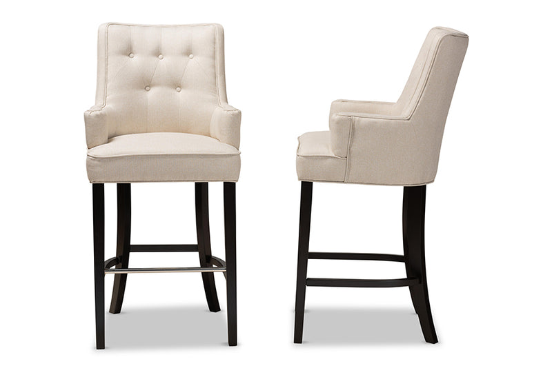 Baxton Studio Aldon Modern and Contemporary Light Beige Fabric Upholstered and Dark Brown Finished Wood 2-Piece Bar Stool Set