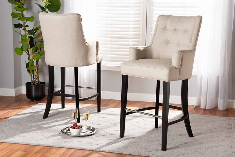 Baxton Studio Aldon Modern and Contemporary Light Beige Fabric Upholstered and Dark Brown Finished Wood 2-Piece Bar Stool Set