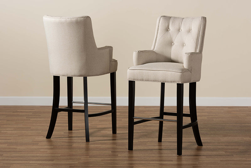 Baxton Studio Aldon Modern and Contemporary Light Beige Fabric Upholstered and Dark Brown Finished Wood 2-Piece Bar Stool Set