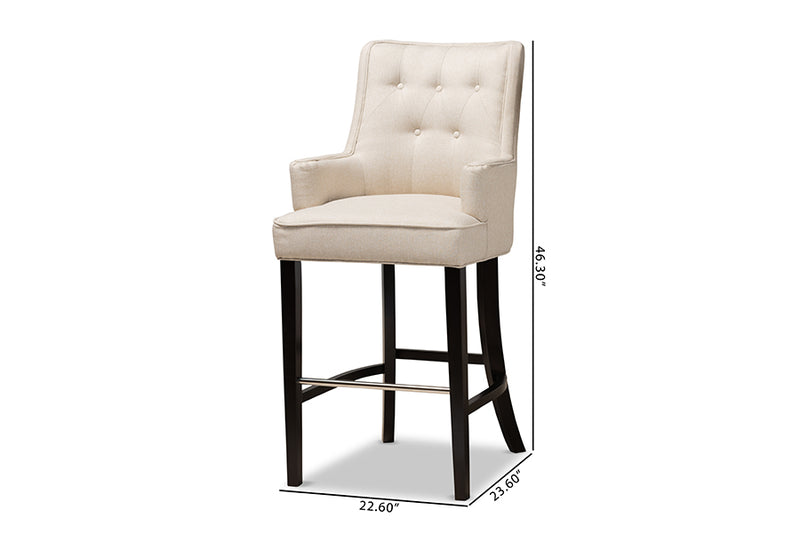 Baxton Studio Aldon Modern and Contemporary Light Beige Fabric Upholstered and Dark Brown Finished Wood 2-Piece Bar Stool Set