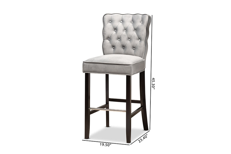 Baxton Studio Daphne Modern and Contemporary Dark Grey Velvet Fabric Upholstered and Dark Brown Finished Wood 2-Piece Bar Stool Set