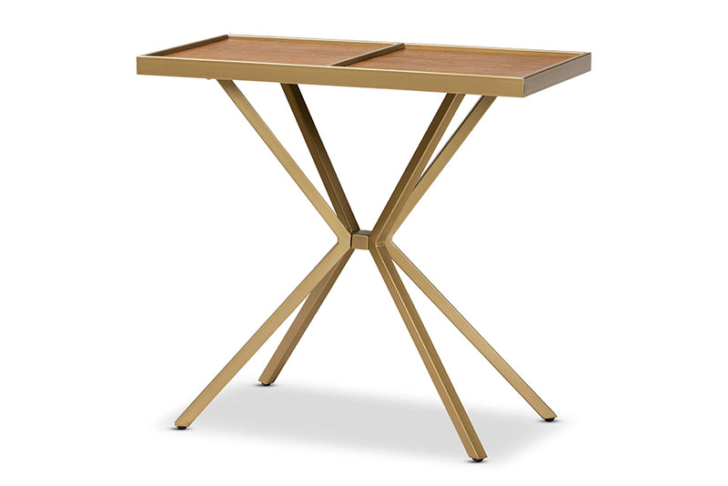 Baxton Studio Carlo Modern and Contemporary Walnut Finished Wood and Gold Finished Metal Console Table