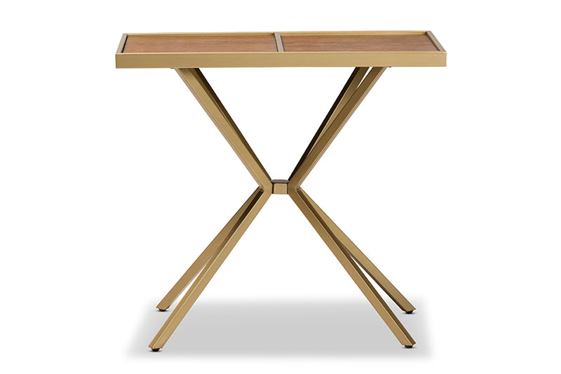 Baxton Studio Carlo Modern and Contemporary Walnut Finished Wood and Gold Finished Metal Console Table