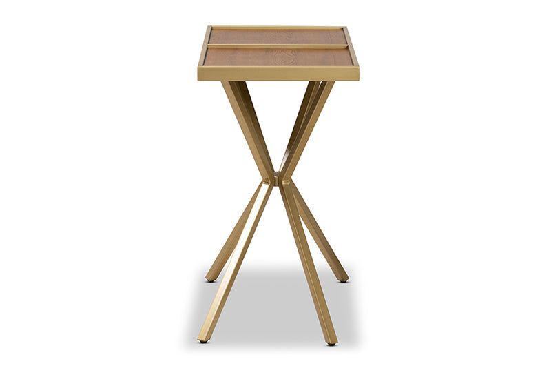 Baxton Studio Carlo Modern and Contemporary Walnut Finished Wood and Gold Finished Metal Console Table
