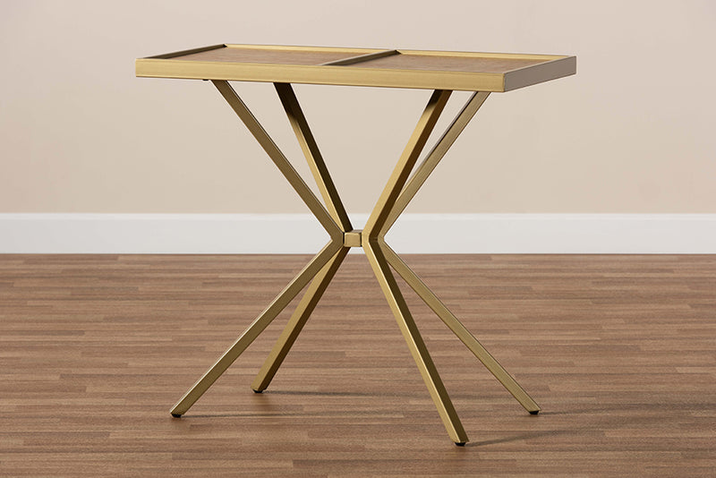 Baxton Studio Carlo Modern and Contemporary Walnut Finished Wood and Gold Finished Metal Console Table