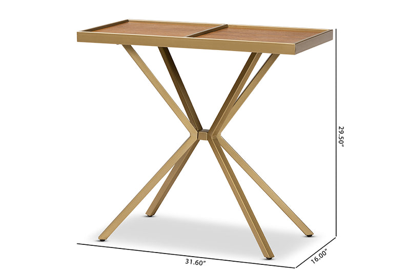 Baxton Studio Carlo Modern and Contemporary Walnut Finished Wood and Gold Finished Metal Console Table