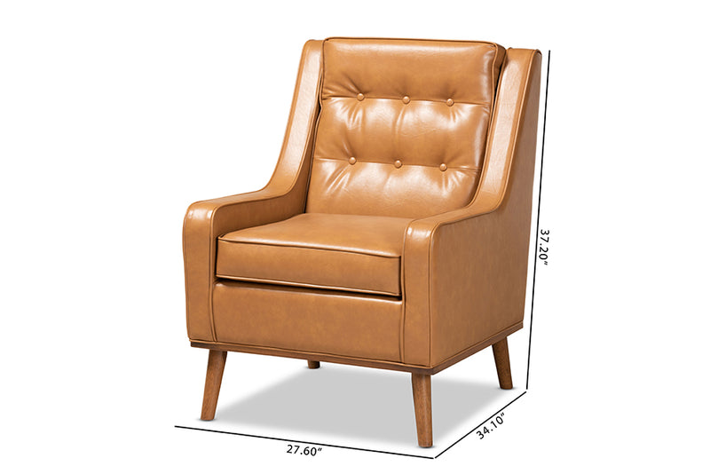 Baxton Studio Daley Modern and Contemporary Tan Faux Leather Upholstered and Walnut Brown Finished Wood Lounge Armchair