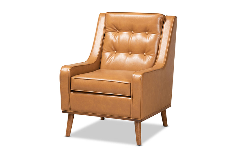 Baxton Studio Daley Modern and Contemporary Tan Faux Leather Upholstered and Walnut Brown Finished Wood Lounge Armchair