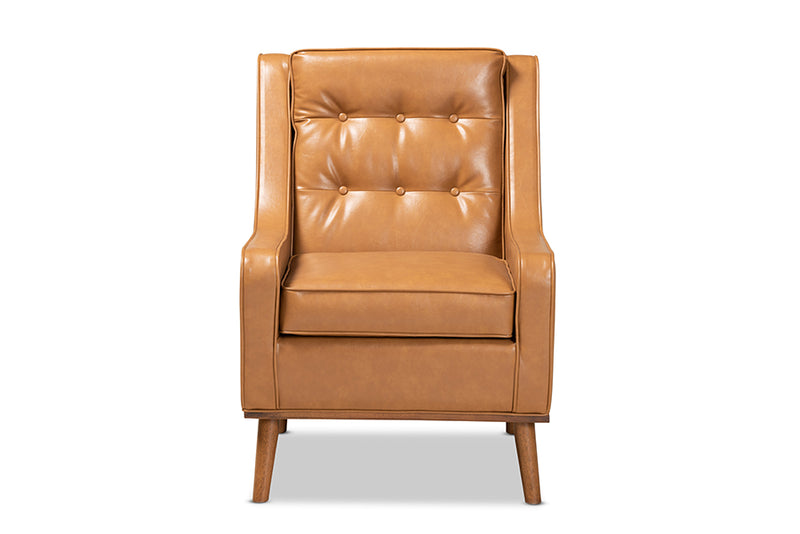 Baxton Studio Daley Modern and Contemporary Tan Faux Leather Upholstered and Walnut Brown Finished Wood Lounge Armchair