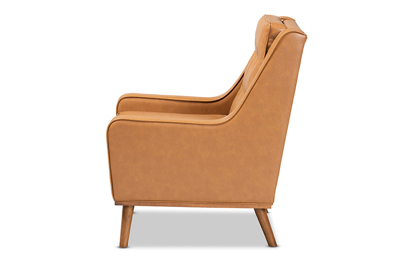 Baxton Studio Daley Modern and Contemporary Tan Faux Leather Upholstered and Walnut Brown Finished Wood Lounge Armchair