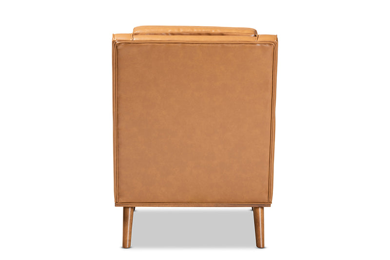 Baxton Studio Daley Modern and Contemporary Tan Faux Leather Upholstered and Walnut Brown Finished Wood Lounge Armchair