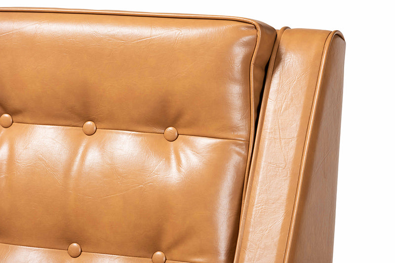Baxton Studio Daley Modern and Contemporary Tan Faux Leather Upholstered and Walnut Brown Finished Wood Lounge Armchair