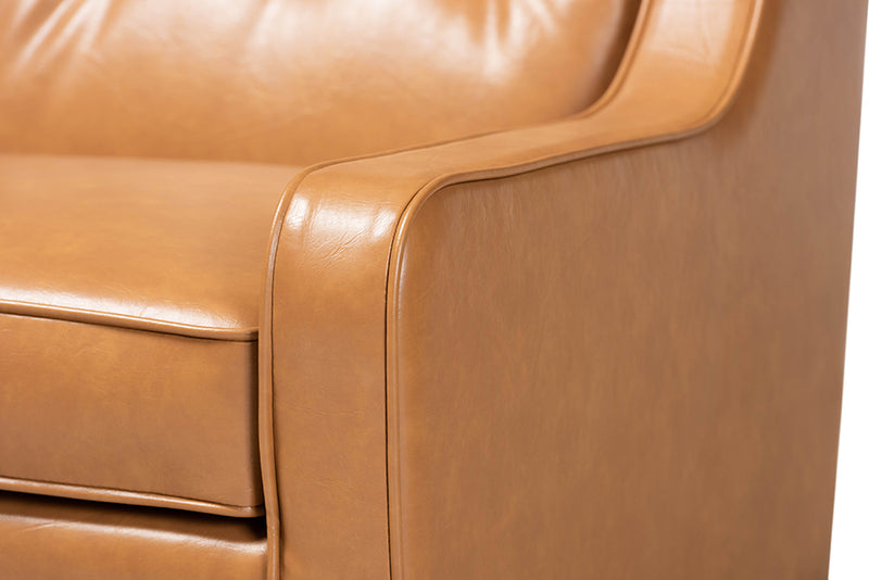 Baxton Studio Daley Modern and Contemporary Tan Faux Leather Upholstered and Walnut Brown Finished Wood Lounge Armchair