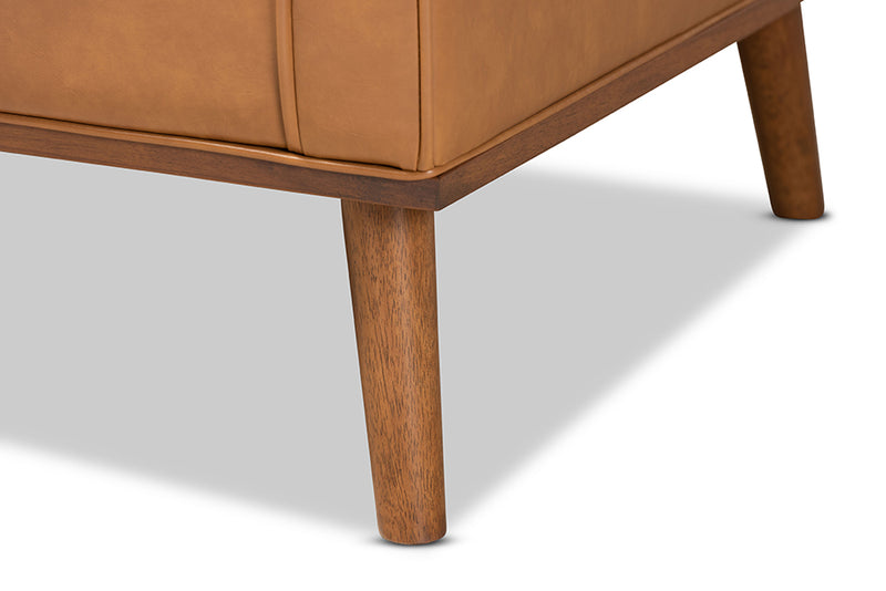 Baxton Studio Daley Modern and Contemporary Tan Faux Leather Upholstered and Walnut Brown Finished Wood Lounge Armchair