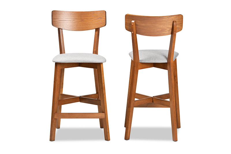 Baxton Studio Cameron Modern and Contemporary Transitional Grey Fabric Upholstered and Walnut Brown Finished Wood 2-Piece Counter Stool Set