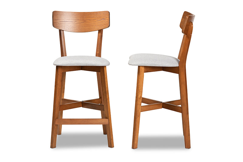 Baxton Studio Cameron Modern and Contemporary Transitional Grey Fabric Upholstered and Walnut Brown Finished Wood 2-Piece Counter Stool Set