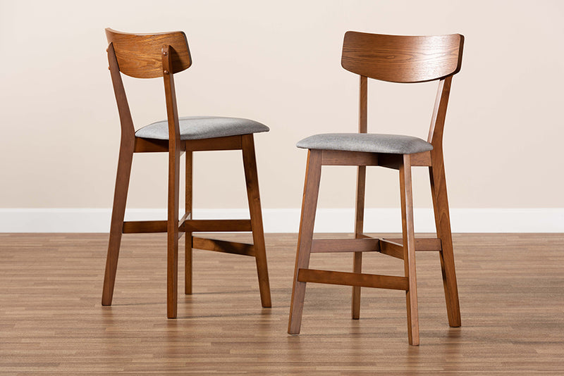 Baxton Studio Cameron Modern and Contemporary Transitional Grey Fabric Upholstered and Walnut Brown Finished Wood 2-Piece Counter Stool Set