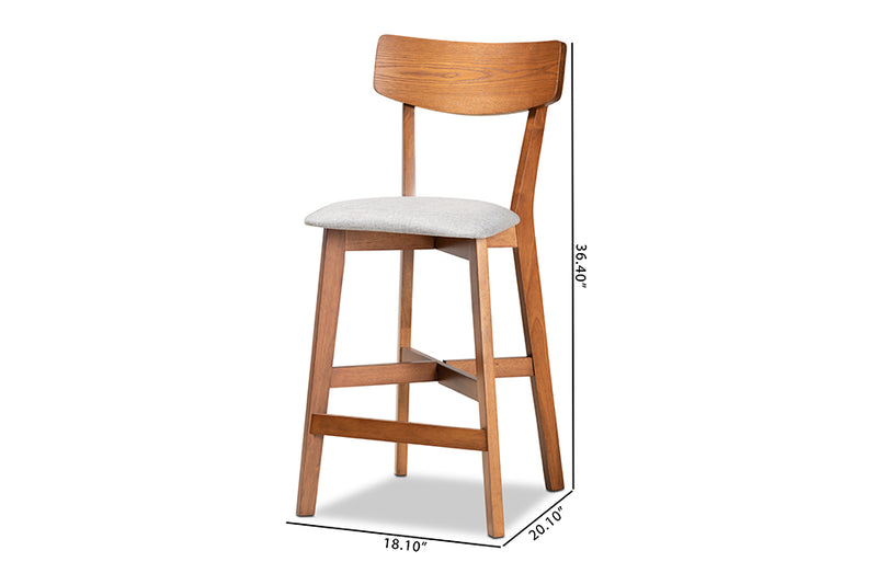 Baxton Studio Cameron Modern and Contemporary Transitional Grey Fabric Upholstered and Walnut Brown Finished Wood 2-Piece Counter Stool Set