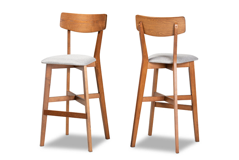 Baxton Studio Cameron Modern and Contemporary Transitional Grey Fabric Upholstered and Walnut Brown Finished Wood 2-Piece Bar Stool Set