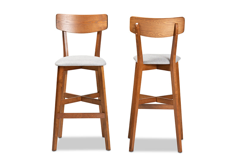 Baxton Studio Cameron Modern and Contemporary Transitional Grey Fabric Upholstered and Walnut Brown Finished Wood 2-Piece Bar Stool Set