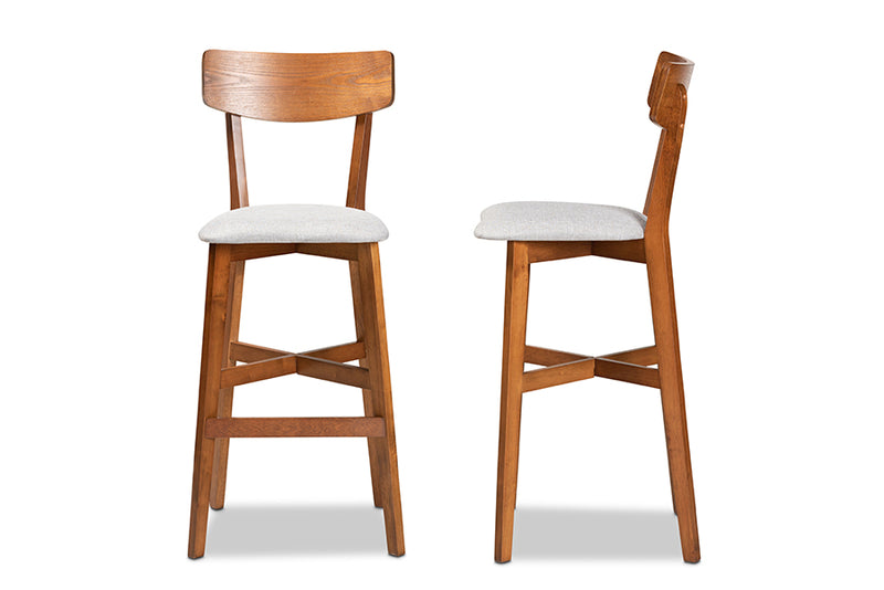 Baxton Studio Cameron Modern and Contemporary Transitional Grey Fabric Upholstered and Walnut Brown Finished Wood 2-Piece Bar Stool Set