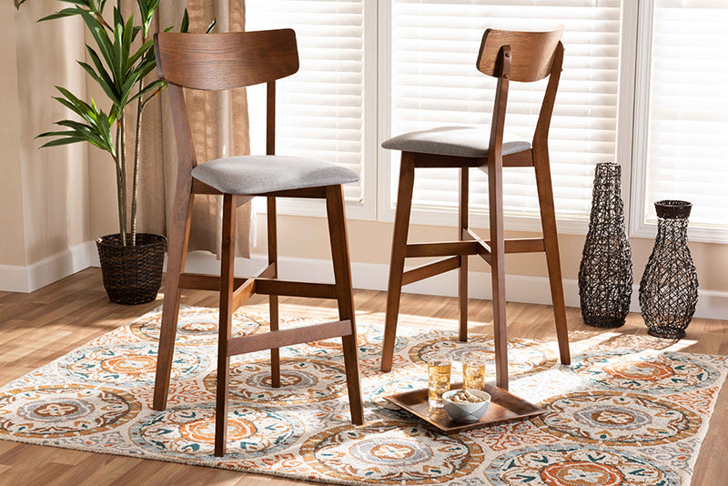 Baxton Studio Cameron Modern and Contemporary Transitional Grey Fabric Upholstered and Walnut Brown Finished Wood 2-Piece Bar Stool Set