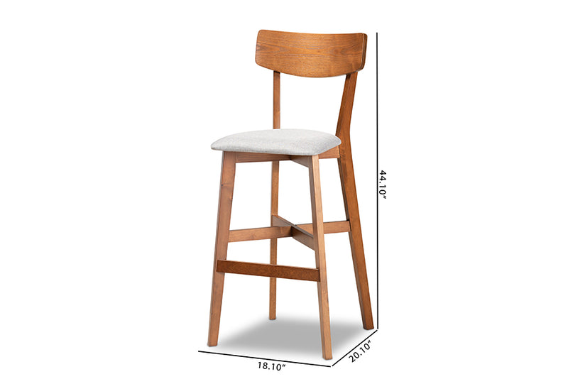 Baxton Studio Cameron Modern and Contemporary Transitional Grey Fabric Upholstered and Walnut Brown Finished Wood 2-Piece Bar Stool Set