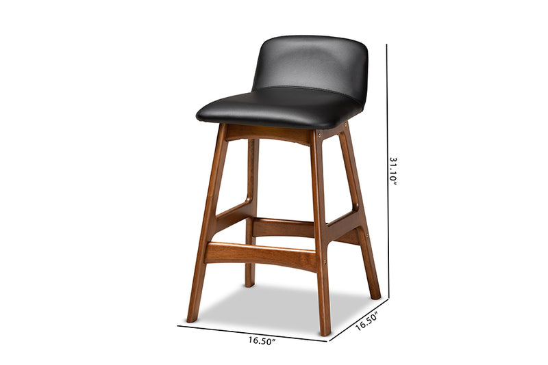 Baxton Studio Darrin Mid-Century Modern Black Faux Leather Upholstered and Walnut Brown Finished Wood 2-Piece Counter Stool Set
