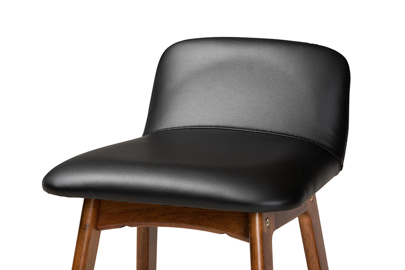 Baxton Studio Darrin Mid-Century Modern Black Faux Leather Upholstered and Walnut Brown Finished Wood 2-Piece Bar Stool Set