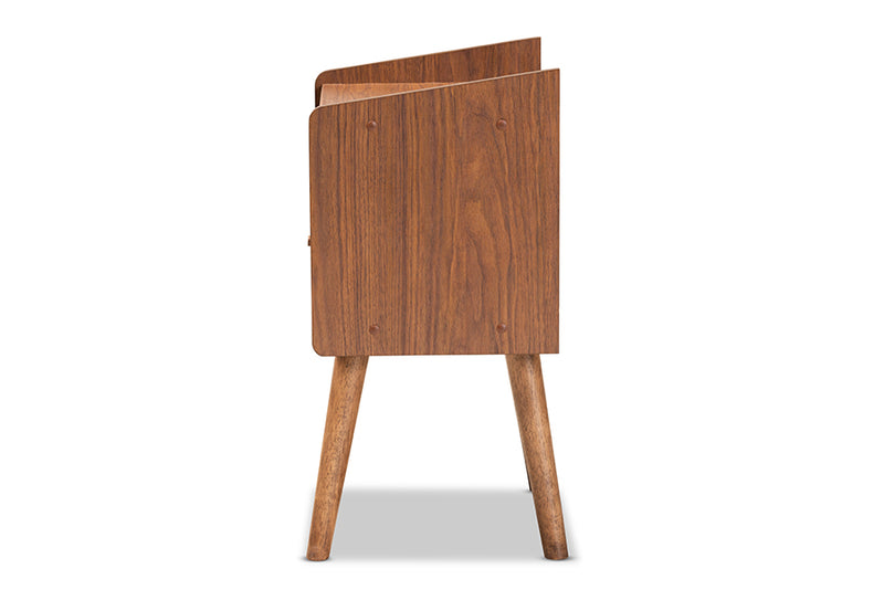 Baxton Studio Elario Mid-Century Modern Two-Tone Grey and Walnut Brown Finished Wood 1-Drawer Nightstand