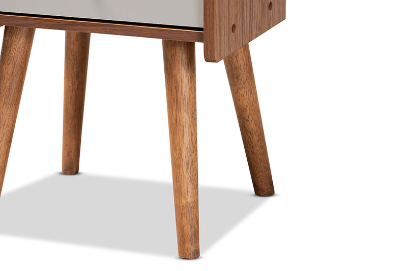 Baxton Studio Elario Mid-Century Modern Two-Tone Grey and Walnut Brown Finished Wood 1-Drawer Nightstand