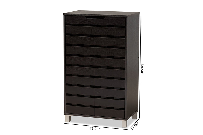Baxton Studio Ernest Modern and Contemporary Dark Brown Finished Wood 2-Door Shoe Storage Cabinet