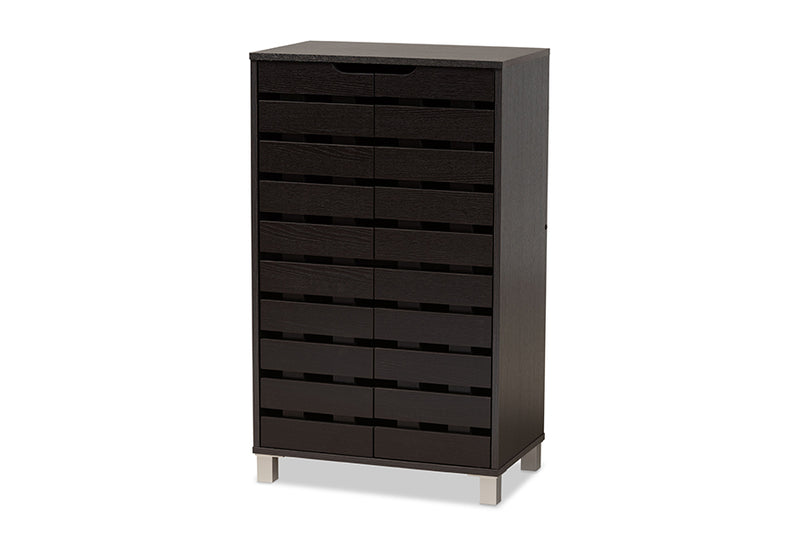 Baxton Studio Ernest Modern and Contemporary Dark Brown Finished Wood 2-Door Shoe Storage Cabinet