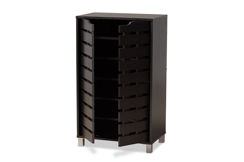 Baxton Studio Ernest Modern and Contemporary Dark Brown Finished Wood 2-Door Shoe Storage Cabinet