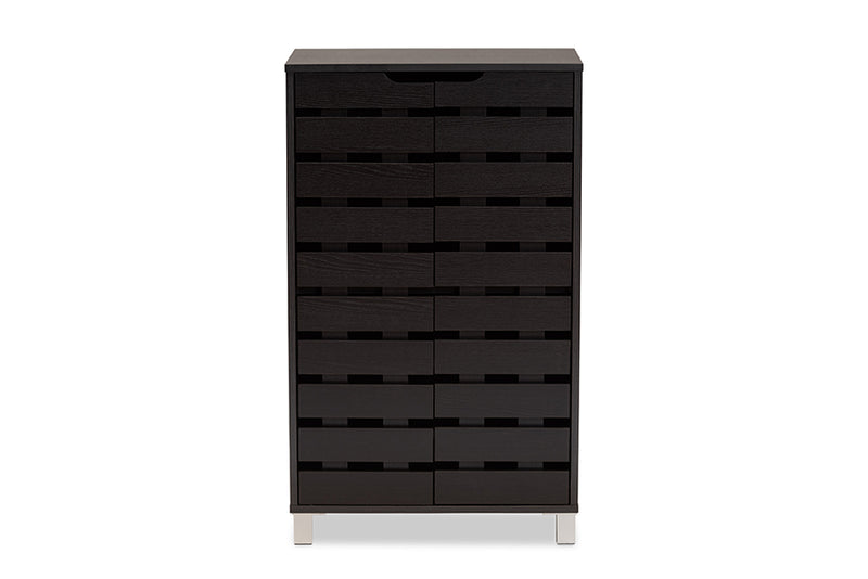 Baxton Studio Ernest Modern and Contemporary Dark Brown Finished Wood 2-Door Shoe Storage Cabinet