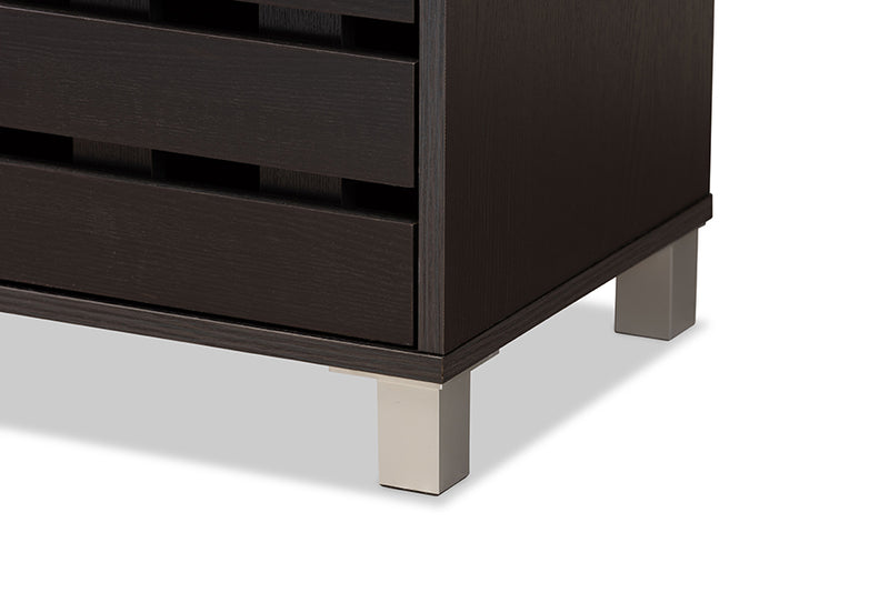 Baxton Studio Ernest Modern and Contemporary Dark Brown Finished Wood 2-Door Shoe Storage Cabinet