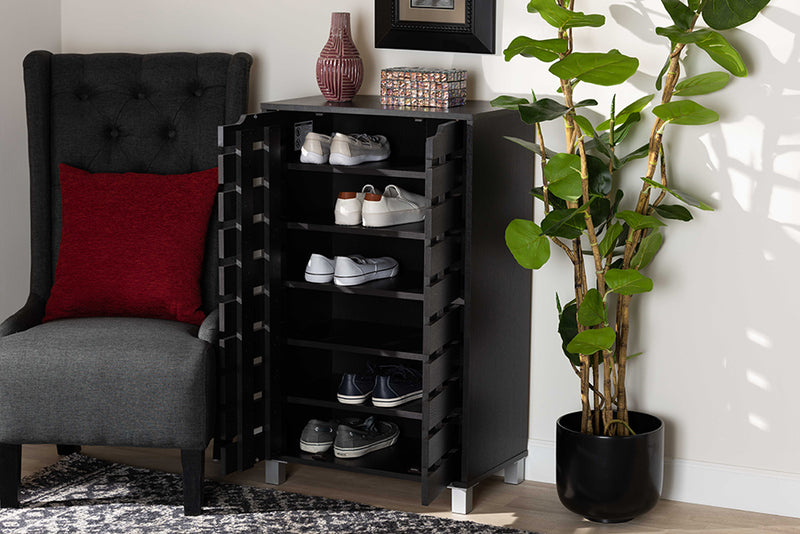 Baxton Studio Ernest Modern and Contemporary Dark Brown Finished Wood 2-Door Shoe Storage Cabinet